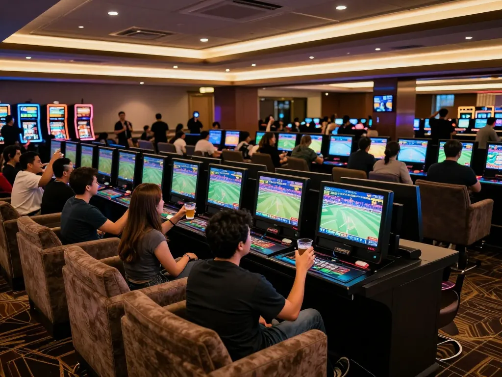 Exciting sports betting atmosphere at bem88 nhà cái with bettors celebrating wins and analyzing live game odds.