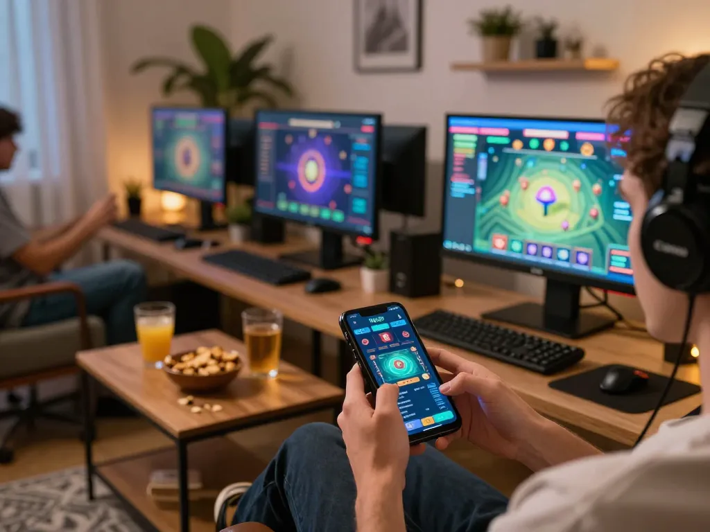 Engaging with the rik vip casino app on a smartphone in a cozy home setup