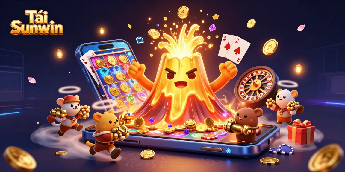 Experience thrilling wins and dynamic gameplay with Tải Sunwin in this vibrant 3D illustration.