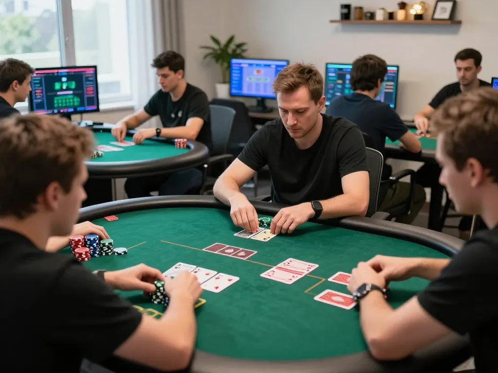 Players strategizing in an online game at nhà cái goal123, showcasing competitive poker atmosphere.