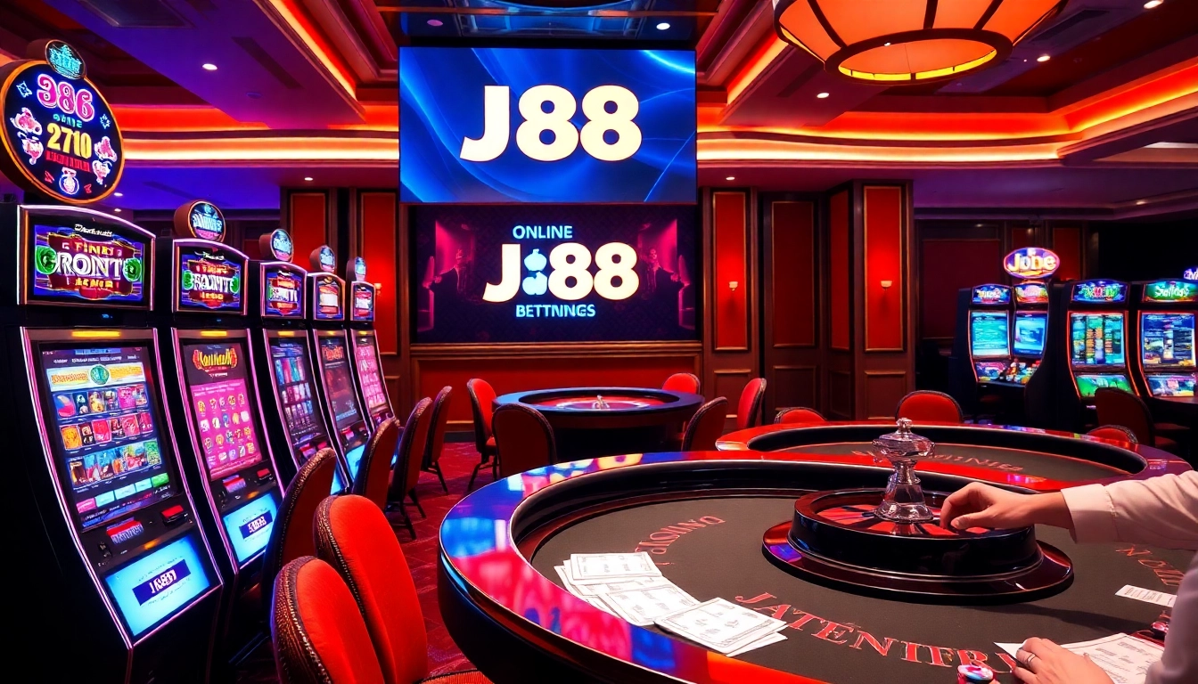 Engaging players at J88 Casino with thrilling slot machines and poker tables.