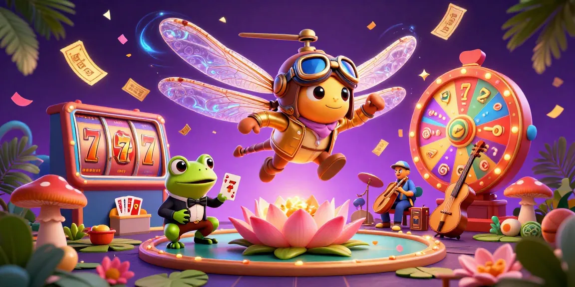 Play at casinos that accept credit cards with engaging characters and vibrant gaming elements in a dynamic scene.