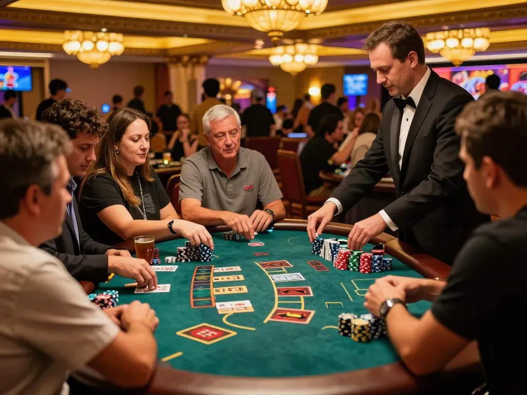 Experience the thrill at Link MM88 blackjack table with players engaging in strategic bets.