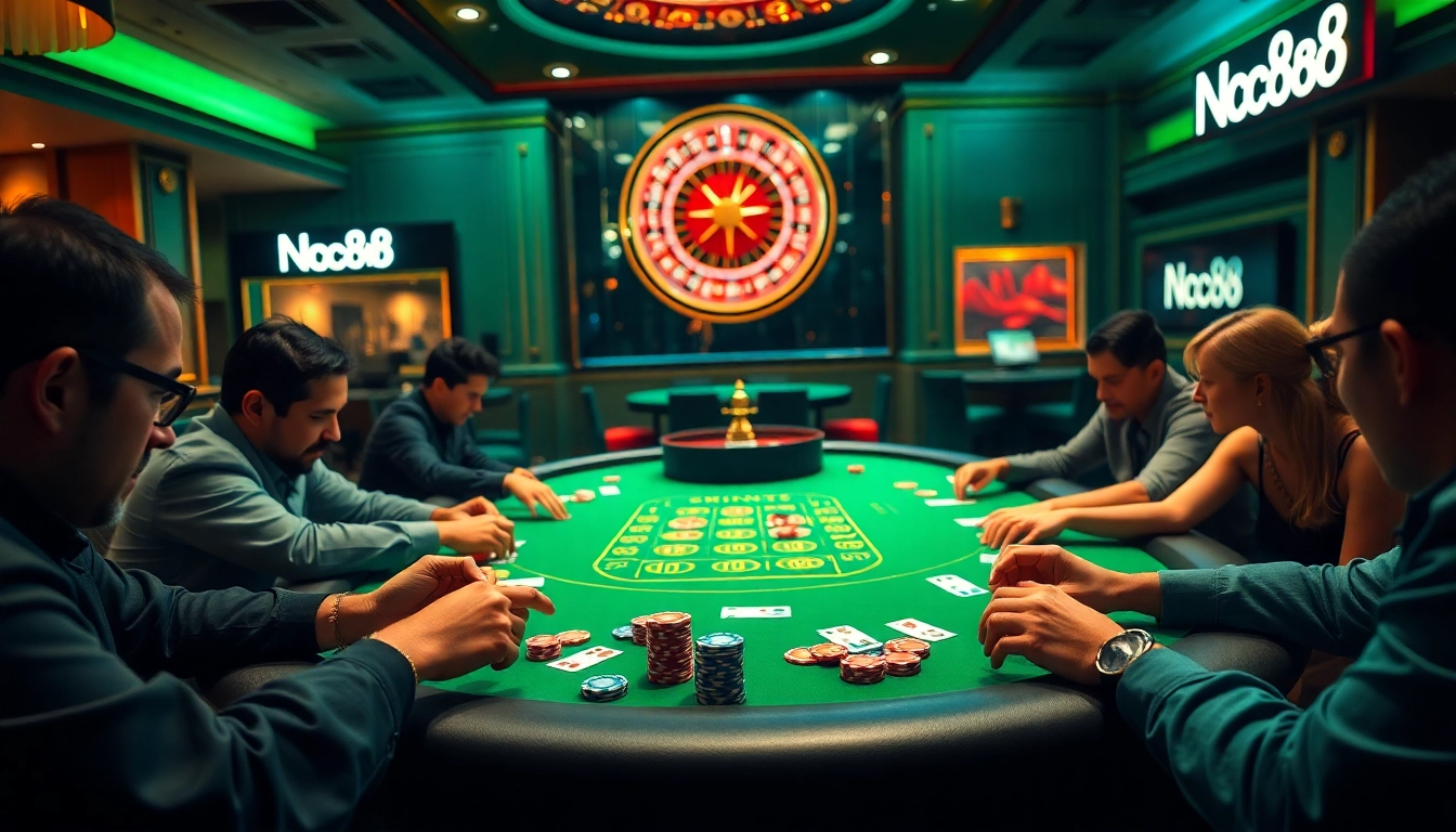 Experience high-stakes excitement at Nc88 with vibrant poker gameplay and luxurious casino ambiance.