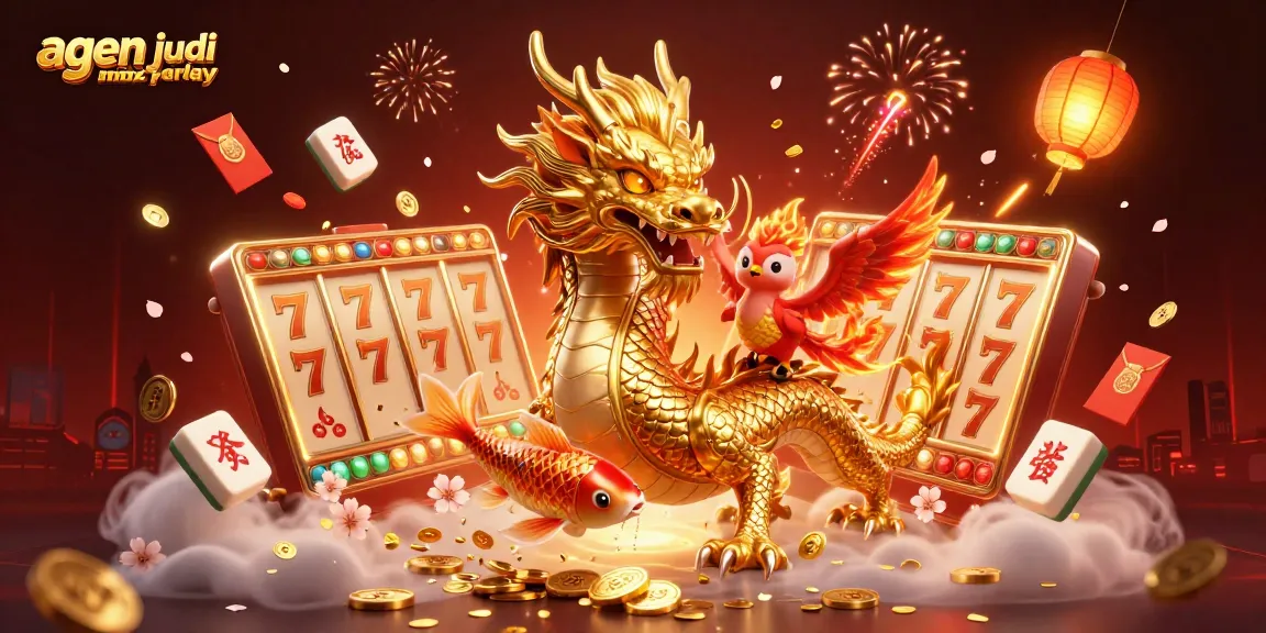 Experience thrilling agen judi mix parlay action with vibrant dragon and phoenix in a casino-inspired 3D scene.