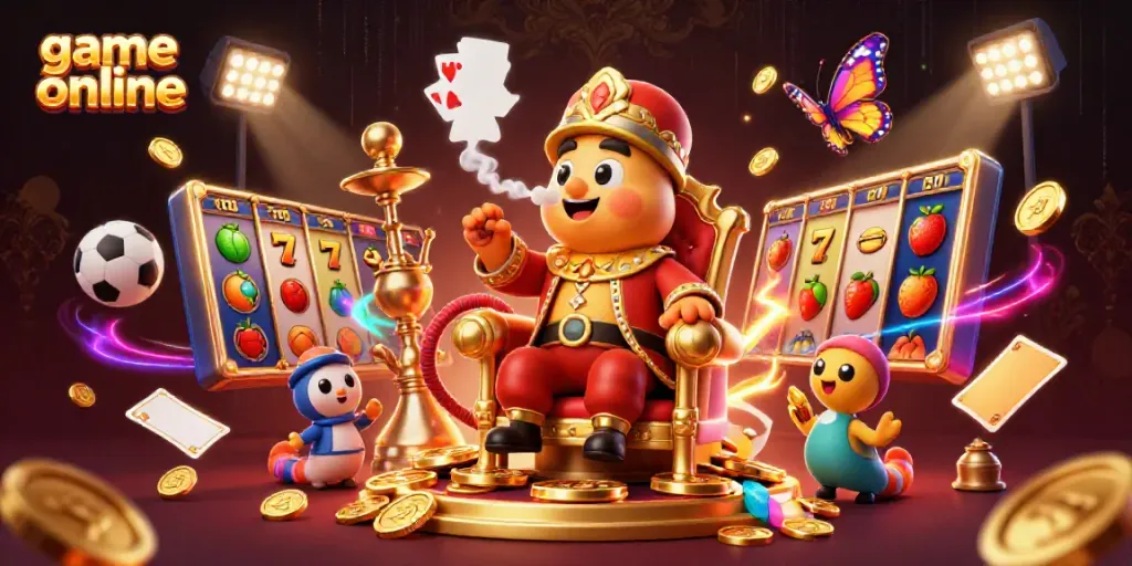 Experience thrilling game online play with a vibrant 3D illustration of a caterpillar sultan showcasing slot and casino elements.