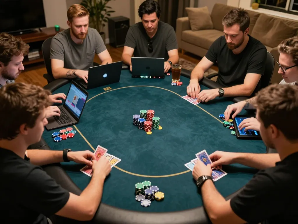 Engaged players strategizing their bets in a dynamic online poker session with dinamit4d as central theme