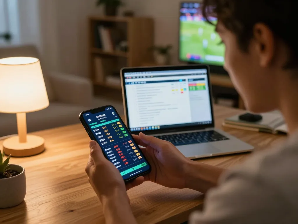 Engaged player using mobile for sports betting, link vào tr88 providing real-time odds and immersive gameplay