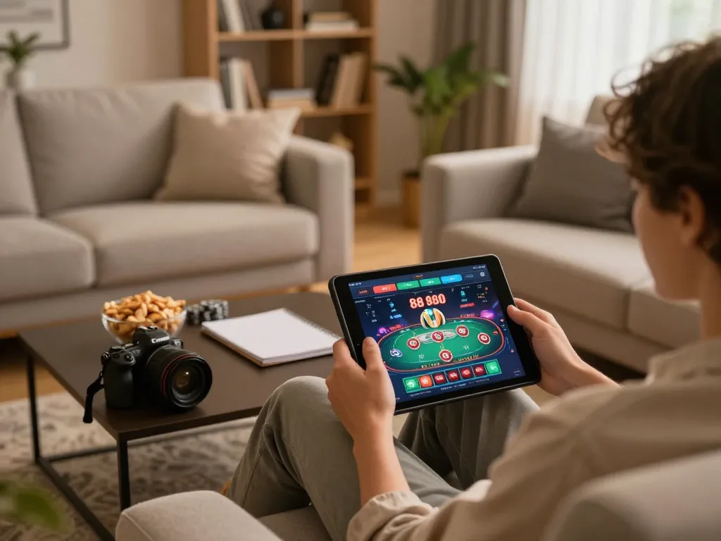 Engaging in online gaming at open 88 from a cozy living room setup.
