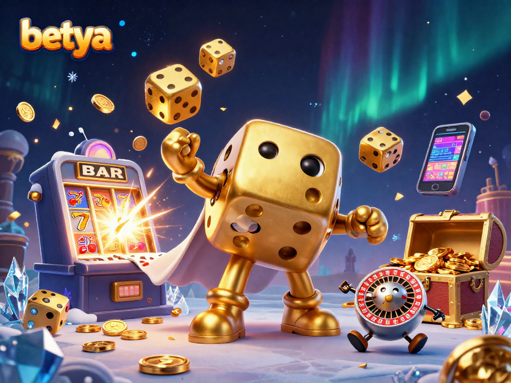 Experience the excitement of betya with a vibrant 3D casino illustration showcasing action-packed gambling elements.