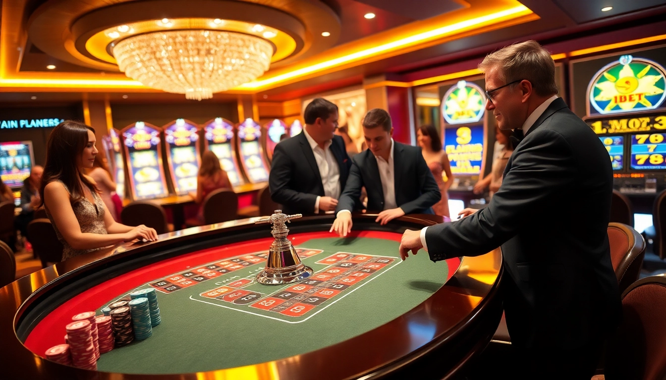 i9bet players engaging at a vibrant casino roulette table surrounded by colorful chips.