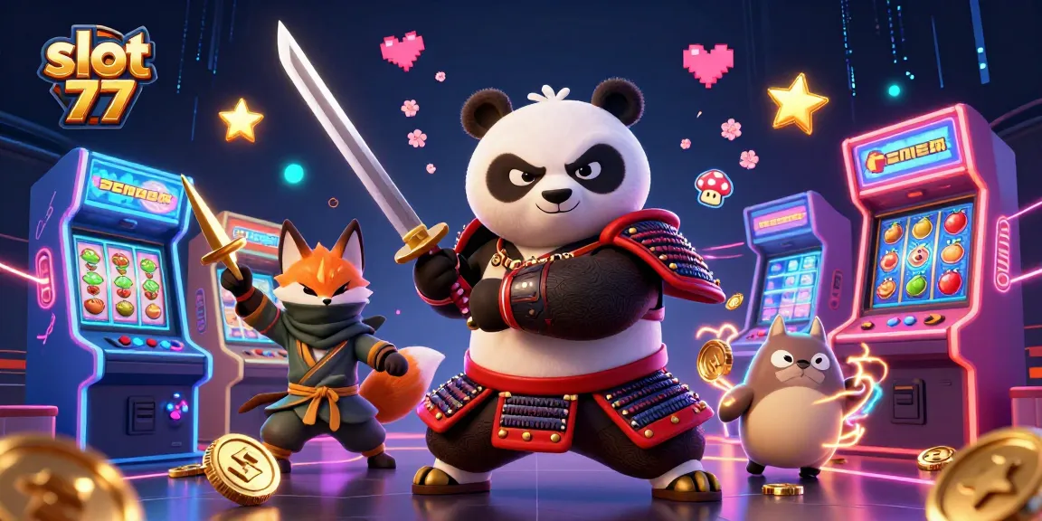 Experience the excitement of slot 77 with vibrant characters and glowing casino elements in a dynamic scene.
