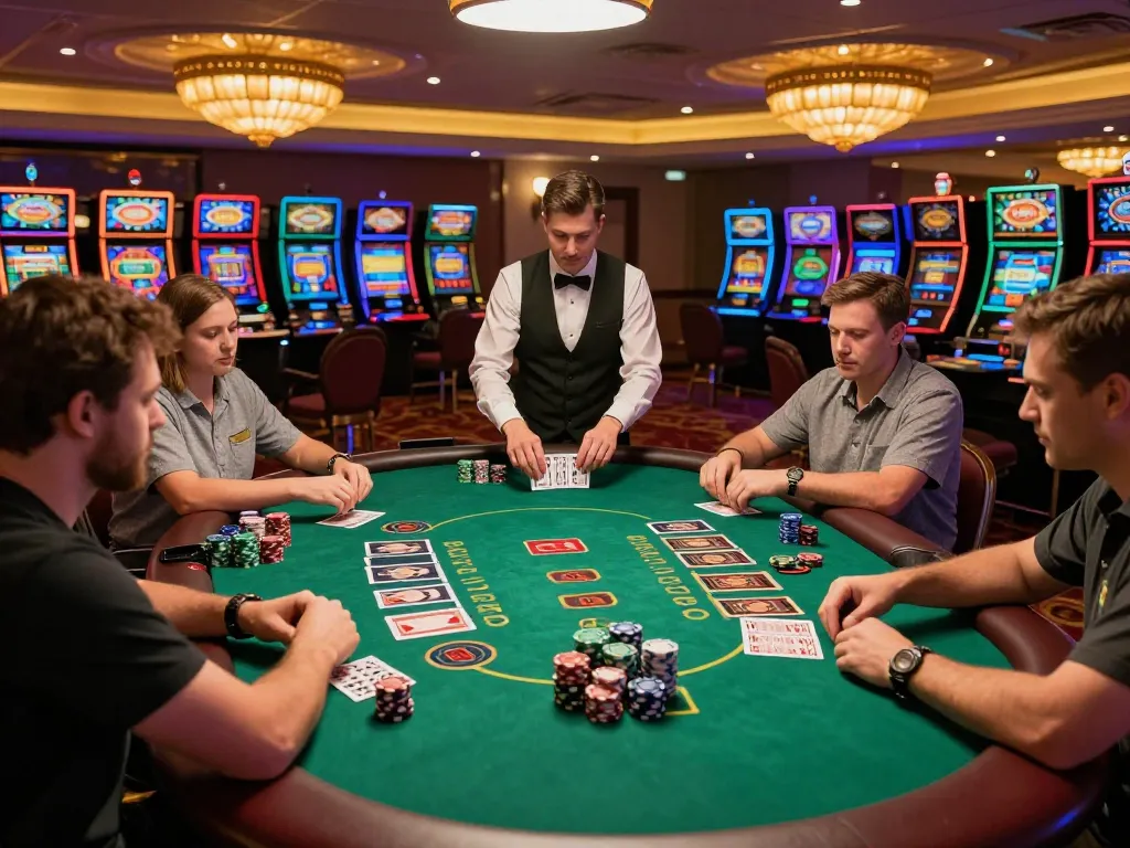 Participants engage in an intense blackjack game at the casino while betting on tr88.