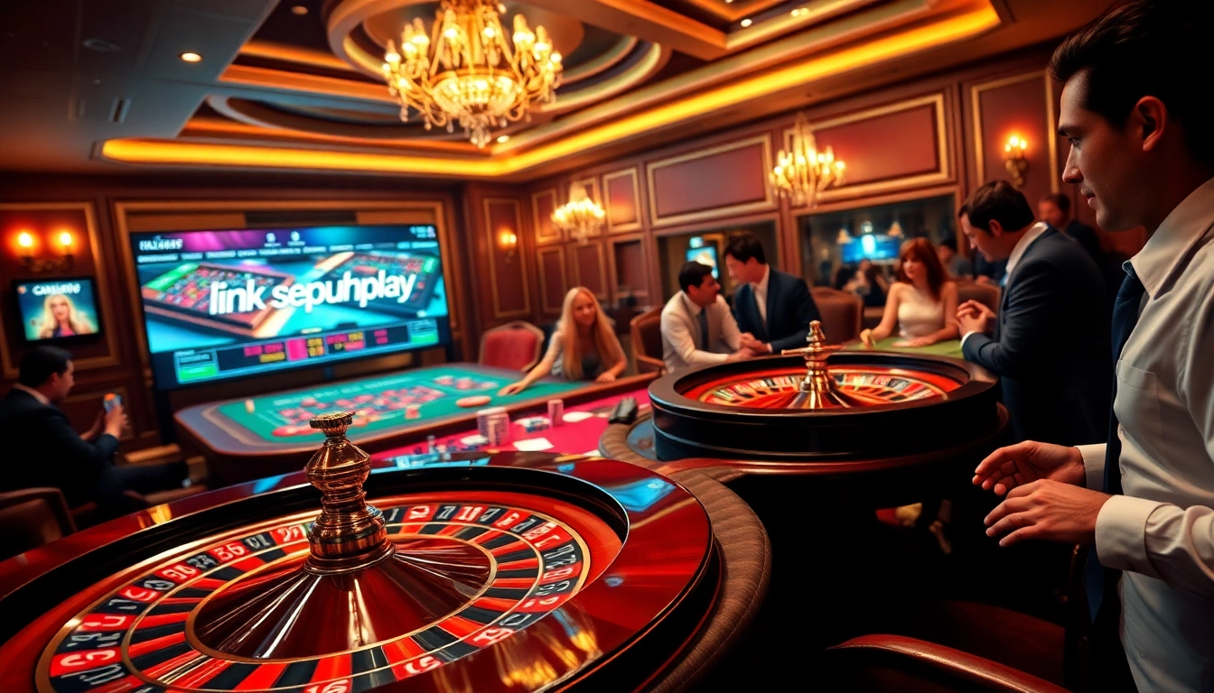Experience the thrill of gaming at SEPUHPLAY with vibrant casino visuals showcasing interactive tables and poker action.