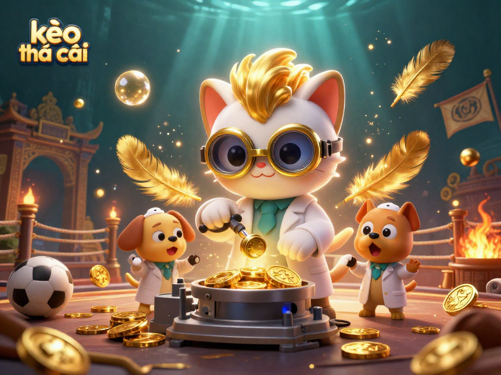 Experience kèo nhà cái through dynamic sports betting elements in a vibrant 3D illustration.