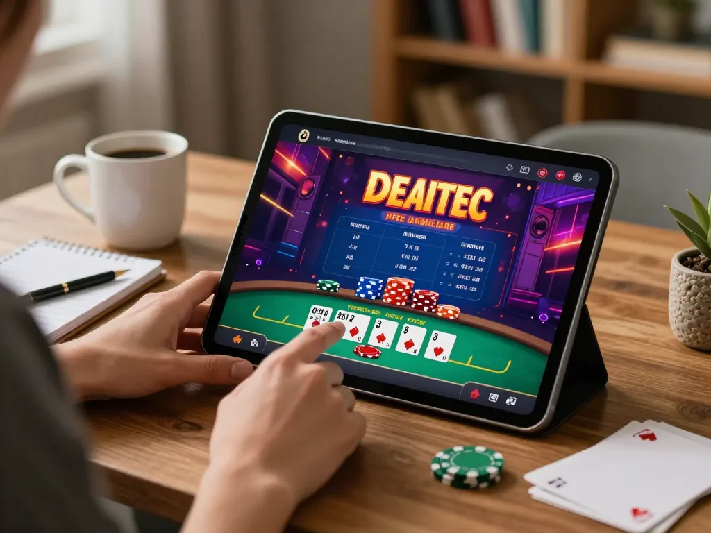 Engaging with poker game on taixiusunwin.art tablet in cozy home setting