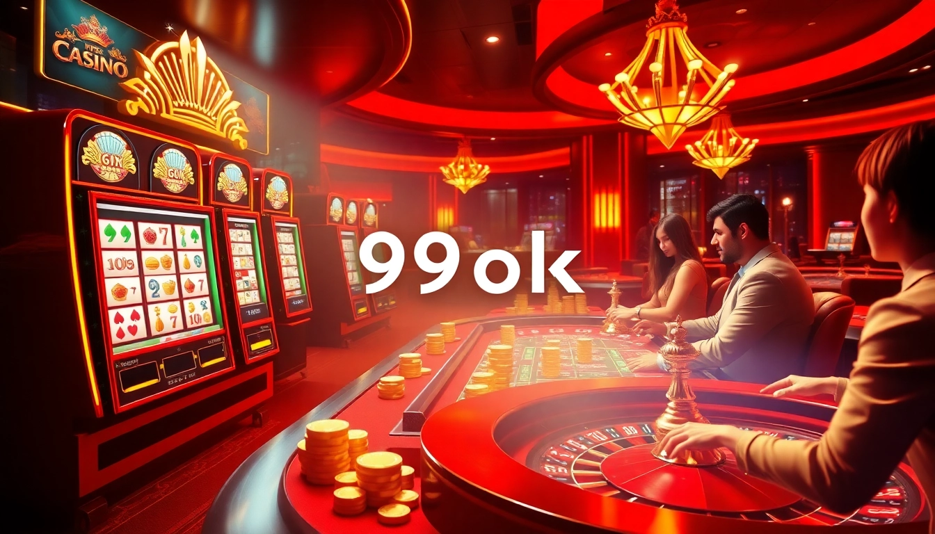 Engaging players enjoy exciting games at 99ok online casino with vibrant slot machines and roulette tables.