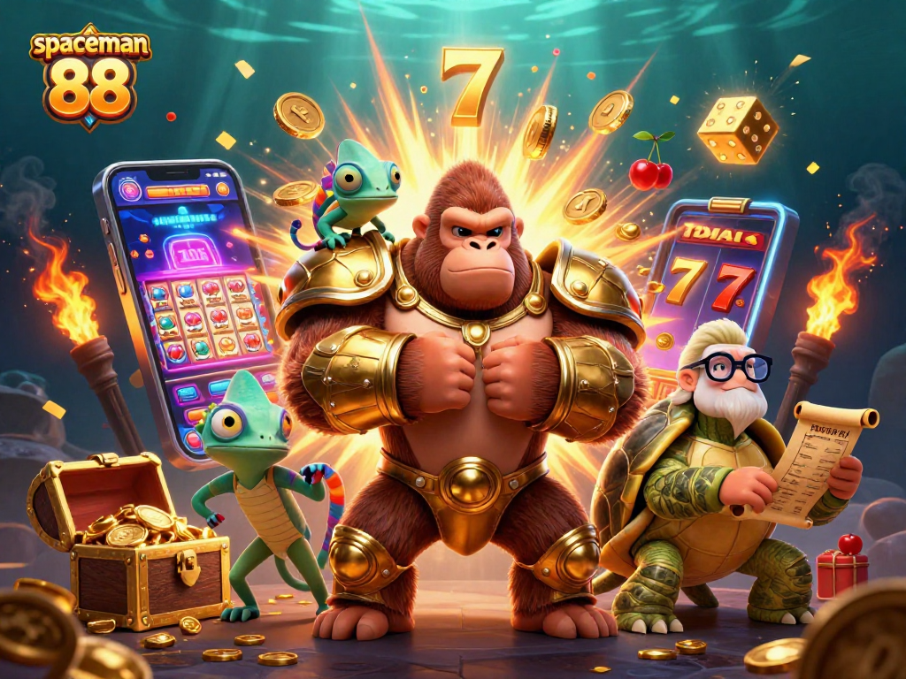 Spin jackpots with spaceman 88's cosmic adventures in this vibrant 3D casino scene.