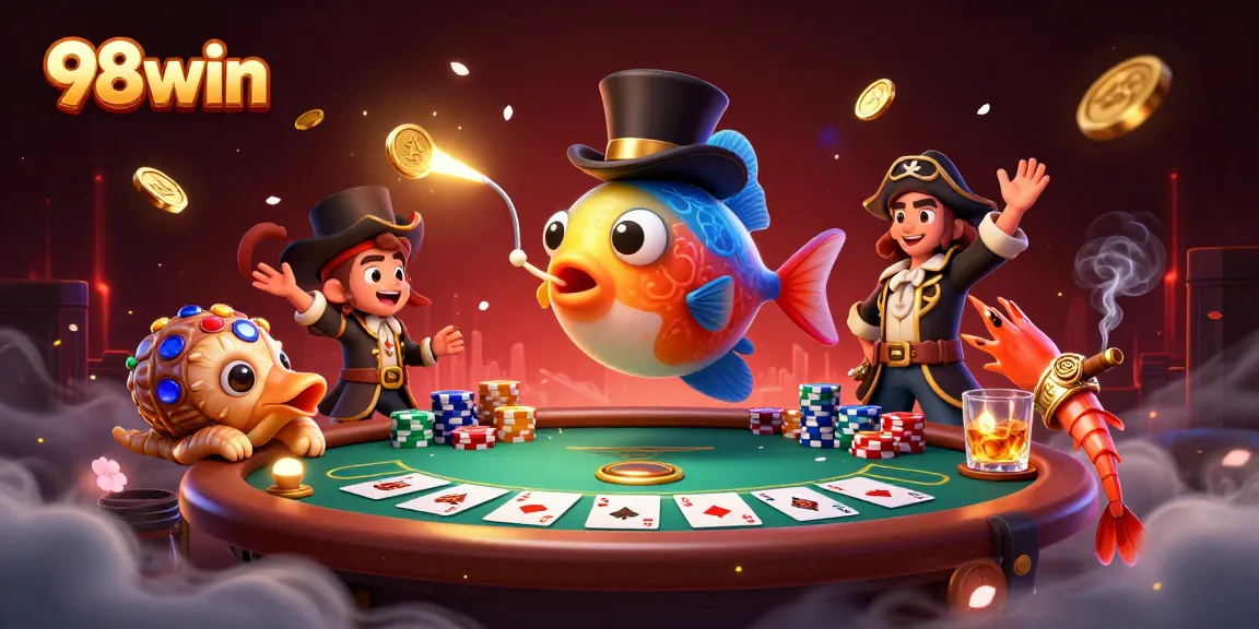 Engage in thrilling 98win poker action with vibrant characters at this dynamic digital casino.
