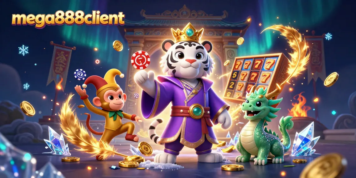 Enhance your gaming experience with mega888client’s vibrant 3D casino illustration showcasing exciting elements and characters.