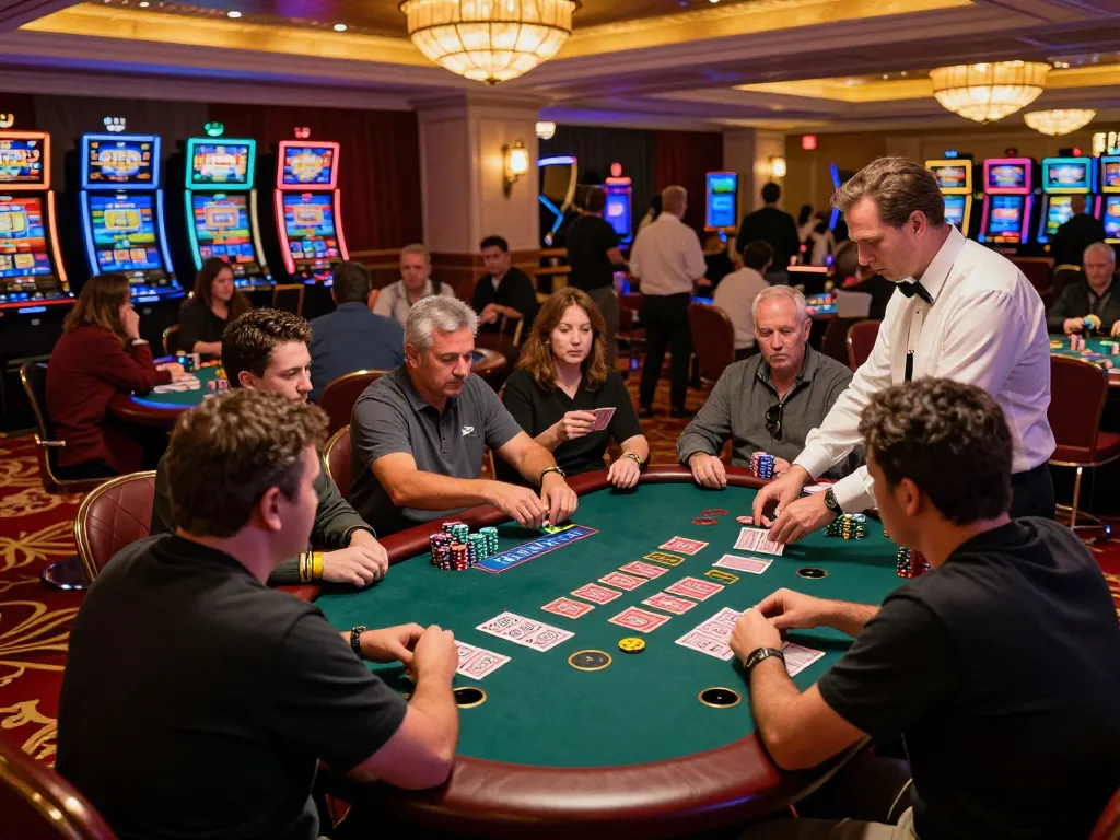 Players engaging in an intense blackjack game at the casino, celebrating their tx88 winning hands.