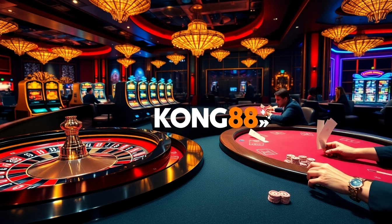 KONG88 players strategizing at an exciting roulette table in a luxurious casino atmosphere.