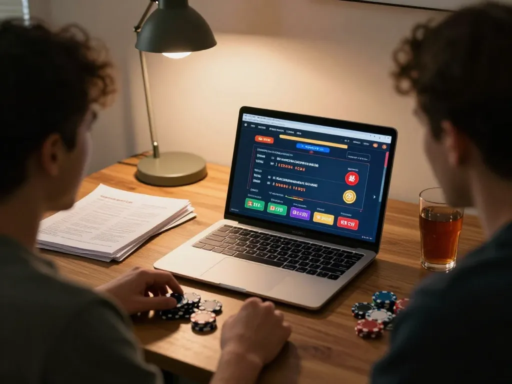 Playing online USA casinos from home with focused gameplay and strategy notes visible