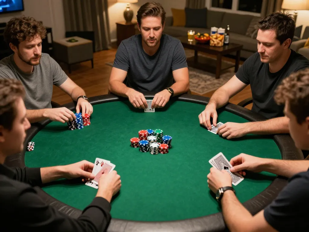 Exciting poker game in action at home gathering, showcasing camaraderie and strategic gameplay on trang chủ shbet.