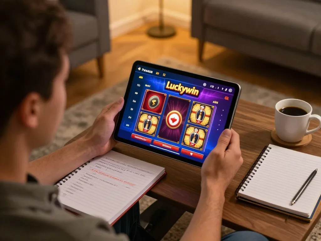 Engaging online gaming experience at Luckywin with a player analyzing strategies and betting.