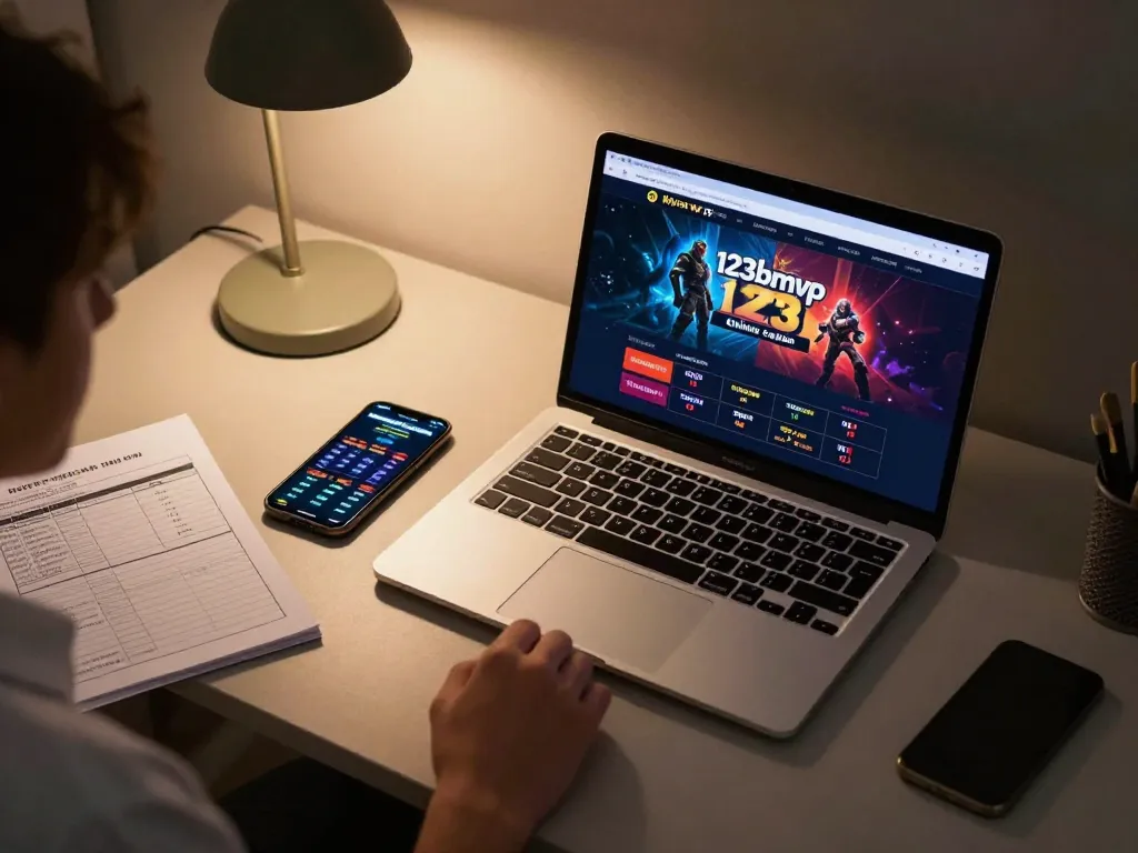Engaging online gaming setup at 123bmvp website, showcasing a player analyzing betting strategies.