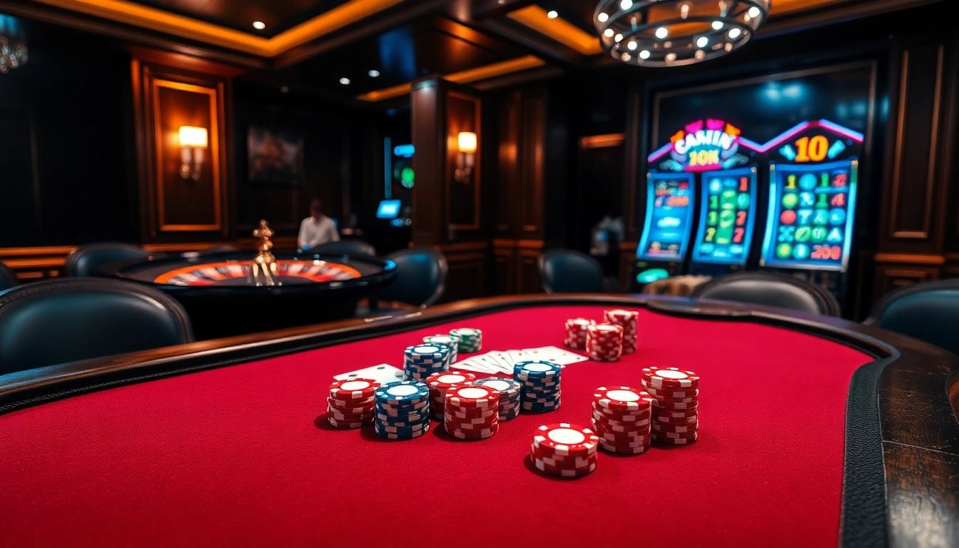 Experience thrilling gameplay with tr88 link at a luxurious casino poker table and vibrant gaming atmosphere.