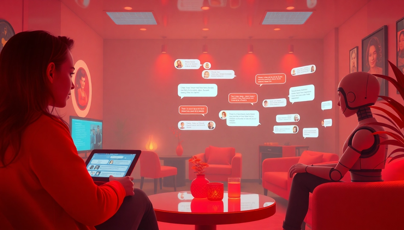 Interactive spicychat interface showcasing AI characters in vibrant chat bubbles.