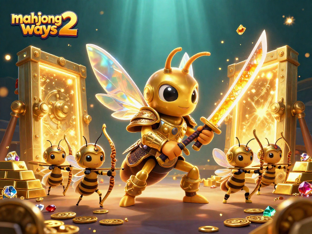 Engage with mahjong ways 2 showcasing a vibrant 3D scene of a giant hornet samurai with treasure.