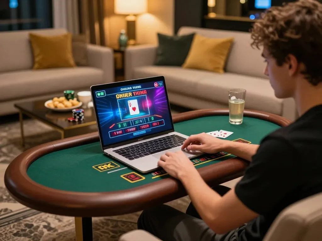 Player immersed in live dealer blackjack on KP88, enjoying a comfortable home gaming setup.