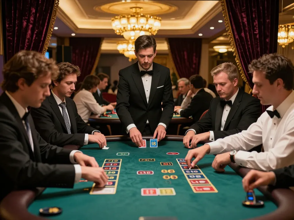 Players strategizing at a trang casino blackjack table in a luxurious setting
