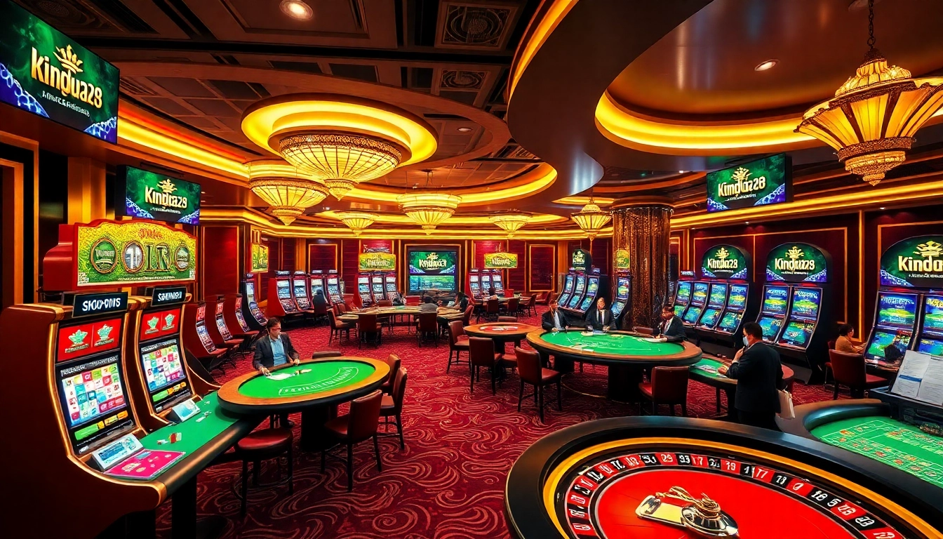 Engage with the exciting world of king garuda138 in a vibrant casino scene with modern gaming elements.