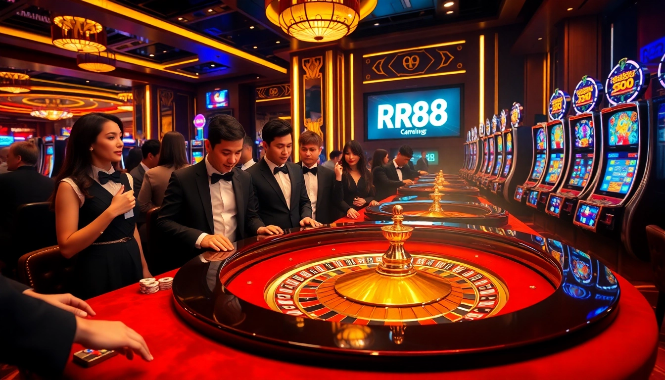 Players enjoying an exciting roulette game at RR88 Casino, showcasing luxury and professionalism.