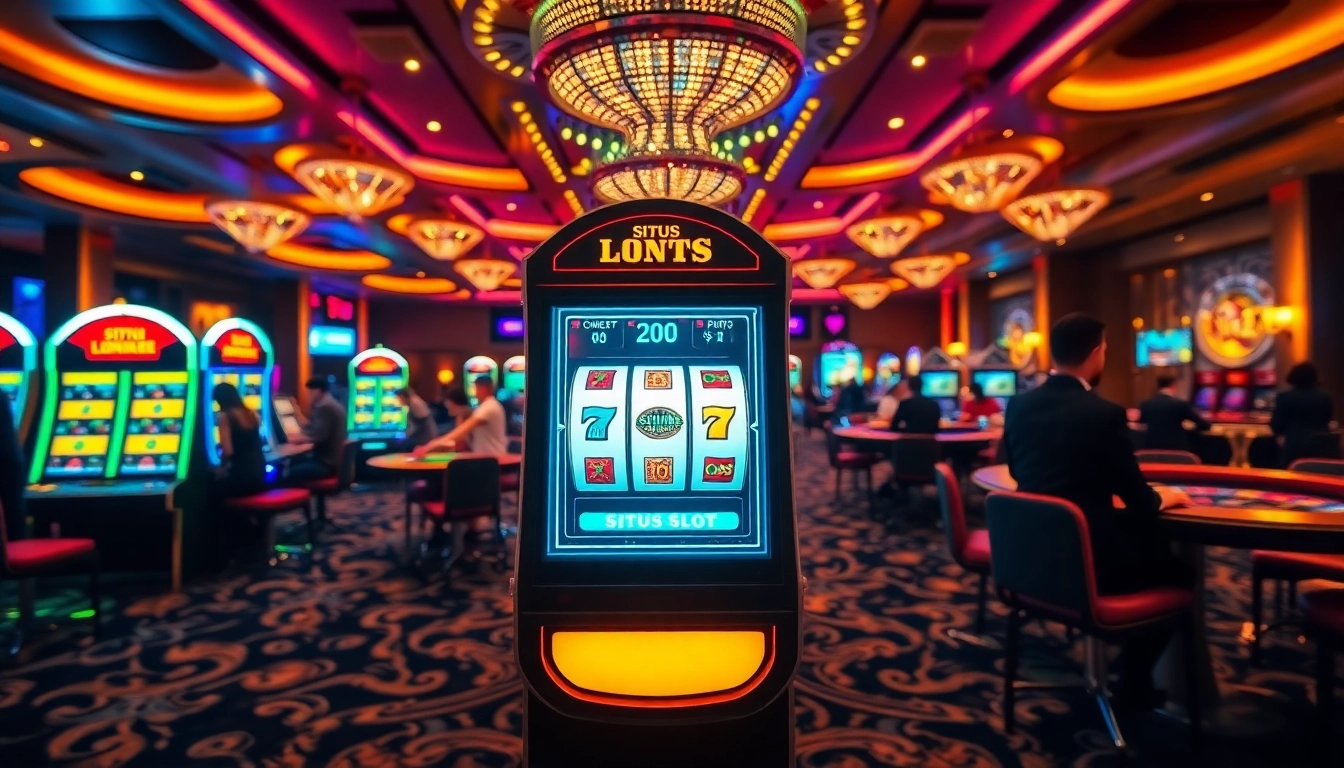 A thrilling kazino scene showcasing players enjoying situs slot demo on vibrant slot machines.