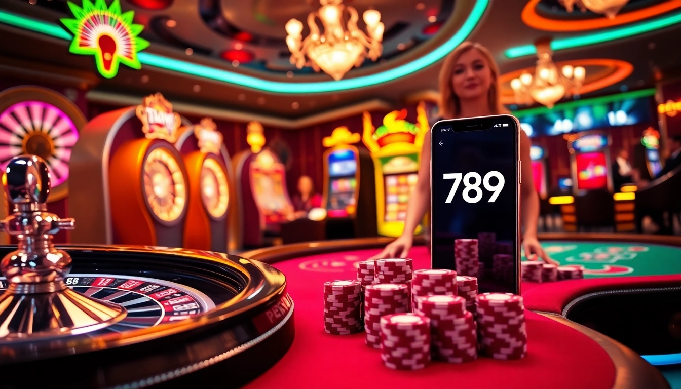 Gambling excitement at 789P featuring vibrant casino tables and enthusiastic players.