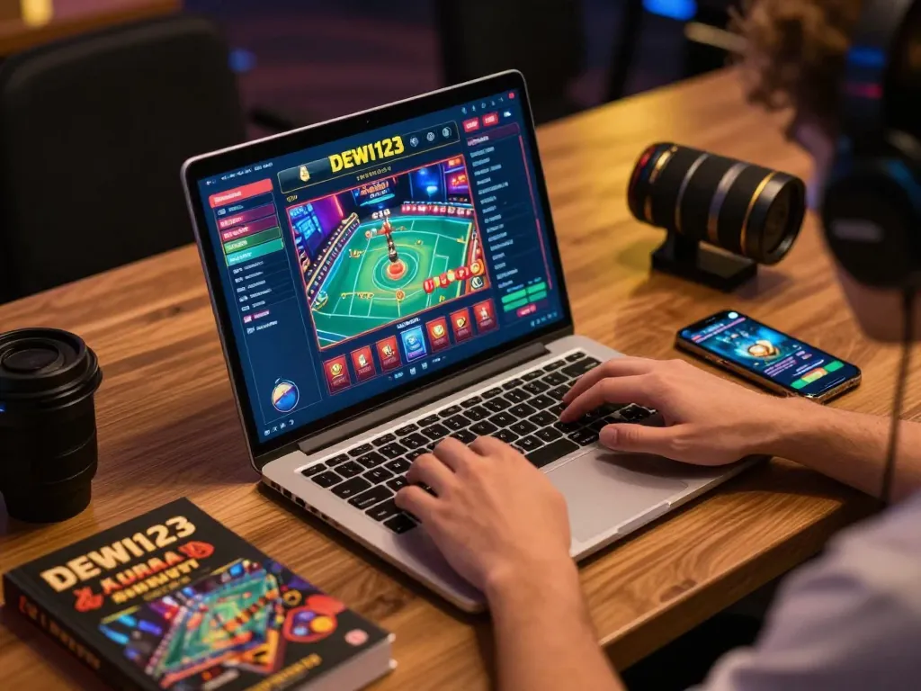 Pemain menggunakan platform DEWI123 untuk permainan kasino online, fokus pada strategi dan gameplay.