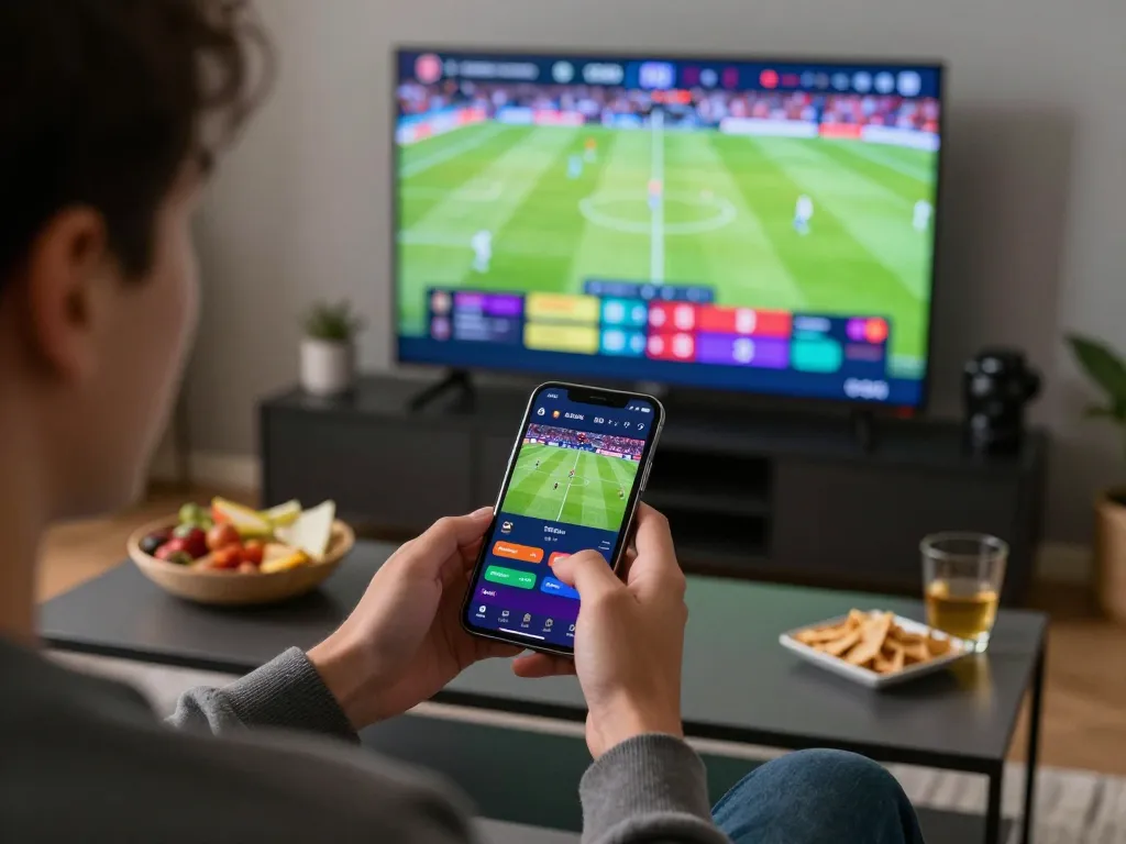 person placing bets on football matches showcasing tỷ lệ cá cược bóng đá and vibrant online interface