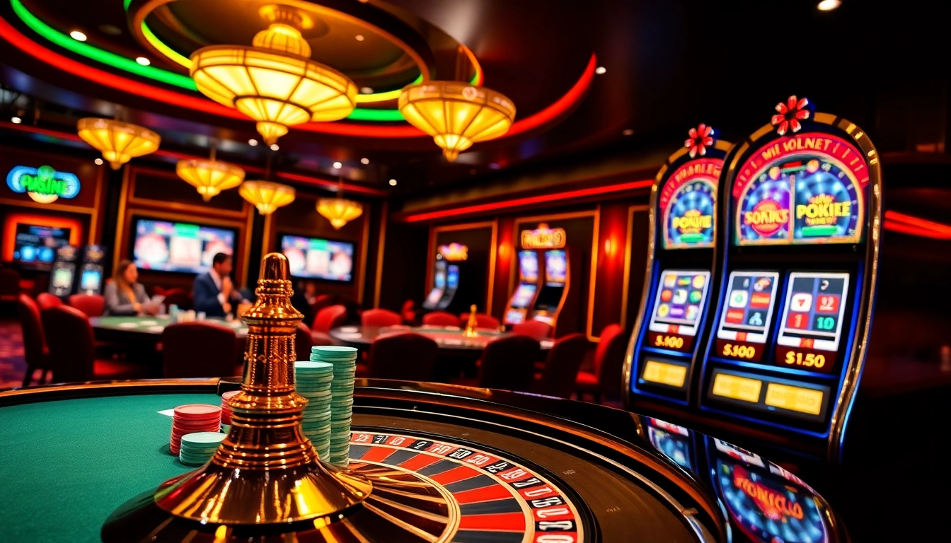 Players engage in thrilling games at Rikvip's luxury casino, featuring poker, roulette, and exciting slot machines.