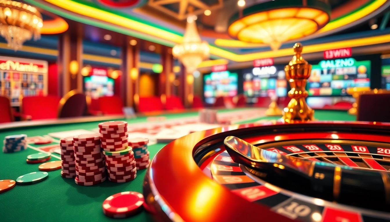 Engaging casino scene featuring 13Win's interactive games with vibrant colors and rich details.
