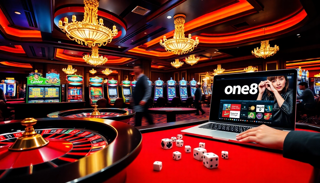 Experience thrilling gameplay with one net88 at the luxurious casino, featuring engaging roulette tables and slot machines.