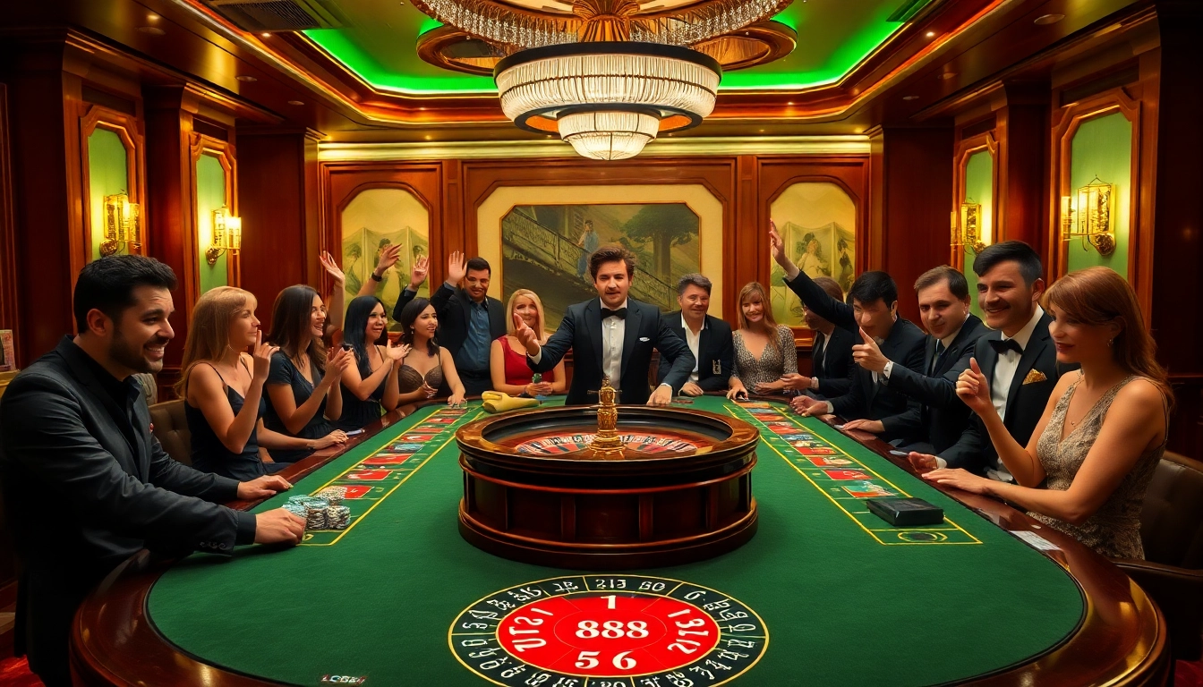 Experience the excitement of lc88 as players engage in thrilling casino games at an elegant table.