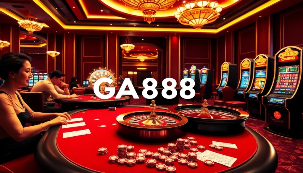 GA888 players enjoying intense poker action at a vibrant casino table.
