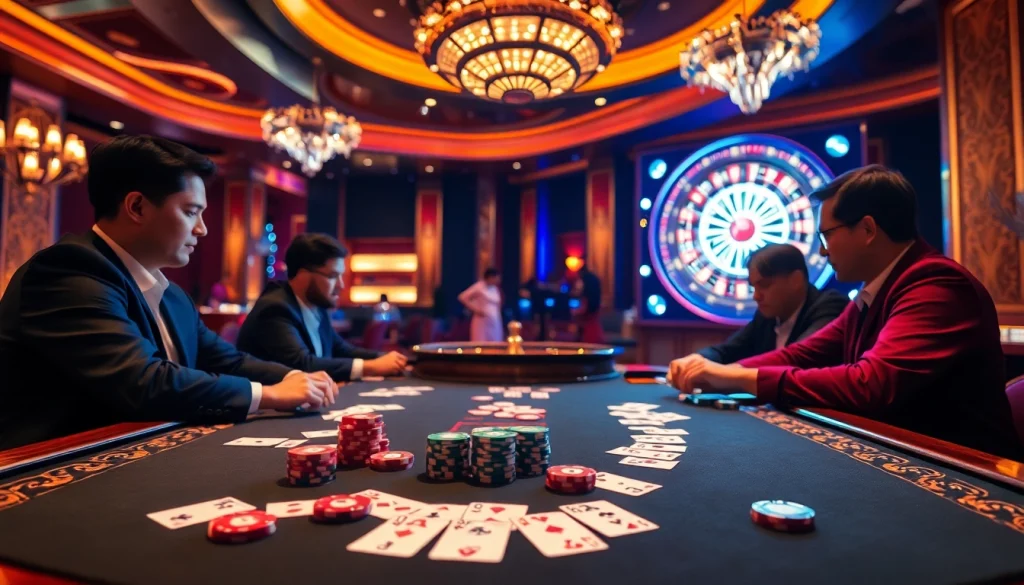 Experience the excitement of qh88 at a lavish poker table, featuring vibrant cards and chips.