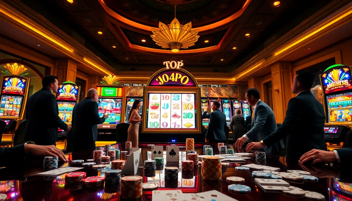 Exciting casino scene showcasing pen4d alternatif slot machine with players celebrating wins.