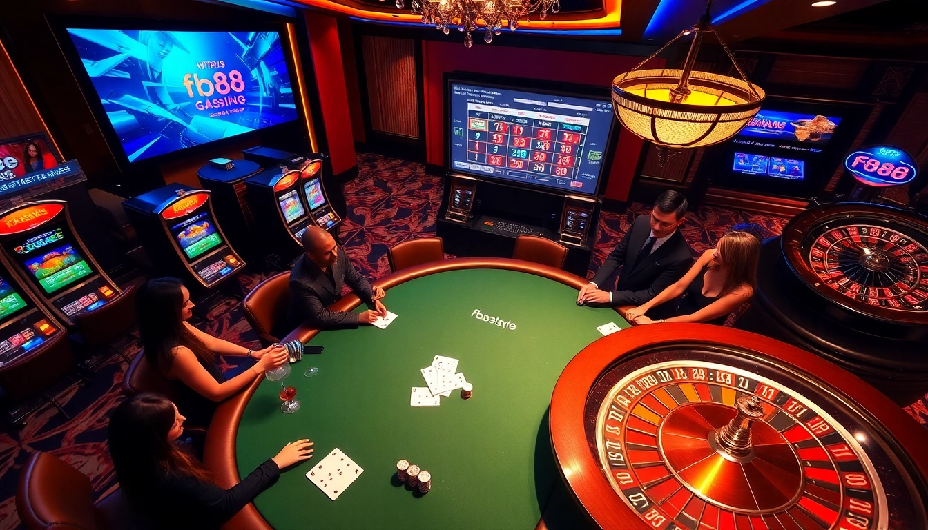 Experience the excitement of online gambling at https://fb88.style/, featuring a vibrant casino scene.